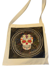 Cotton Canvas Silk Screened Sugar Skulls Day of the Dead Tote Style 10 Size 14" x 16"