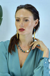 Blue Apatite With Tassel Earrings CE021-1