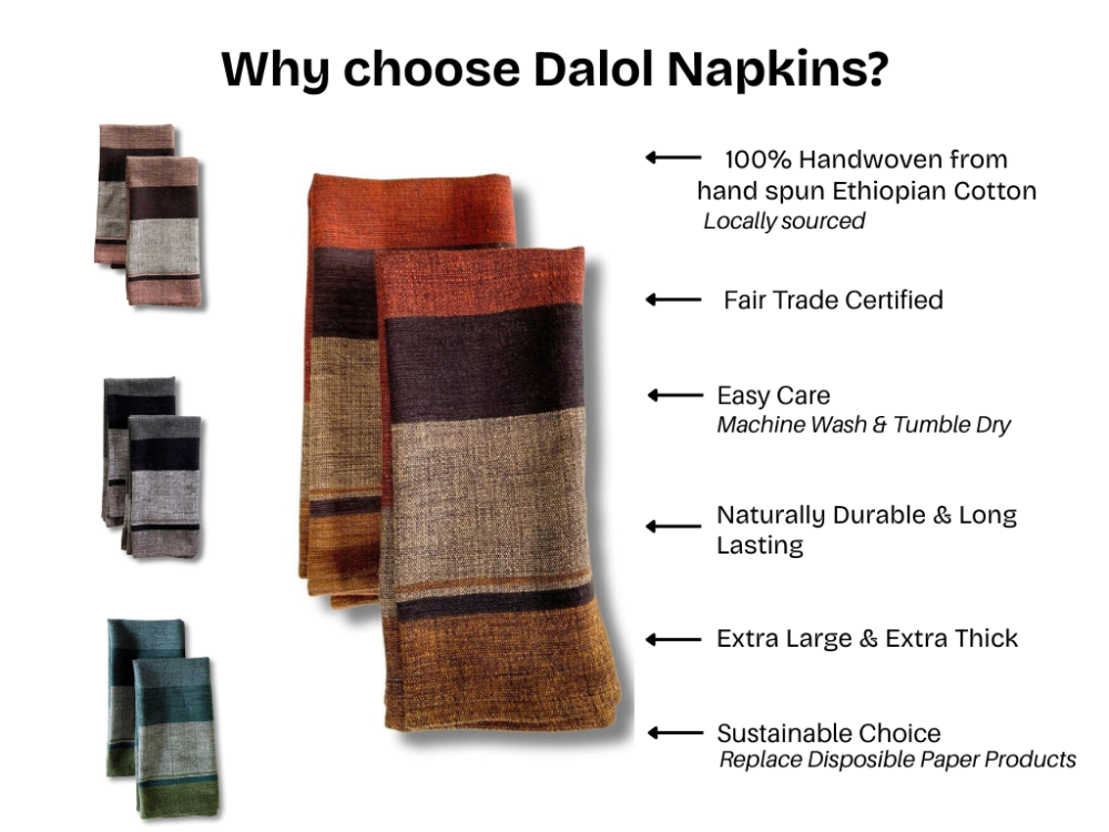 Dalol Handwoven Ethiopian Cotton Napkins | Set of 2