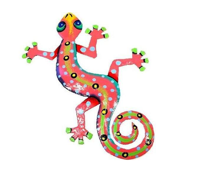 8 Inch Pink Metal Gecko