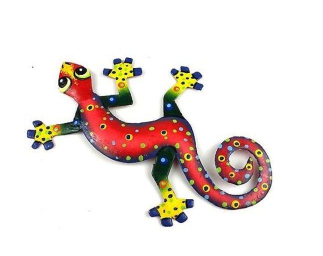 8 Inch Red Confetti Metal Gecko