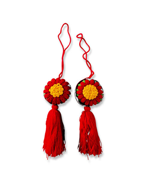 Embroidered Felt Flower Mexican Oaxaca Yarn Ornament Pom Pom