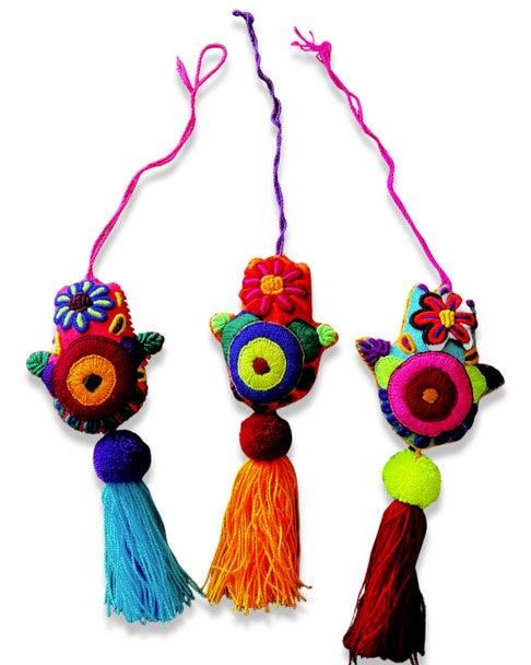 Embroidered Felt Hamsa Evil Eye Wool Felt Yarn Tassel Ornament Pom Pom