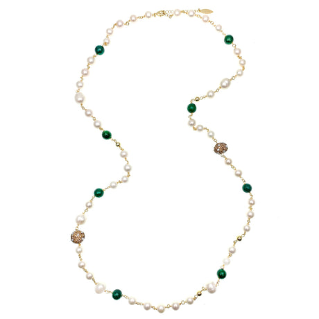 Green Agate With Freshwater Pearls Two-Ways Necklace FN004-1