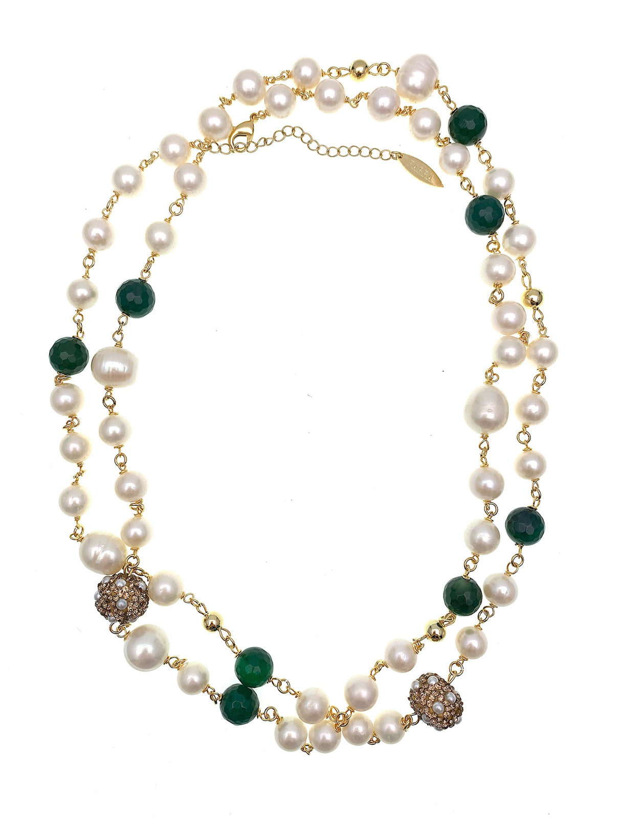 Green Agate With Freshwater Pearls Two-Ways Necklace FN004-0