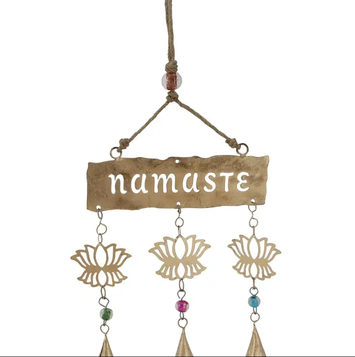 Fairtrade Triple Bell Namaste Lotus Chime Wall Hanging