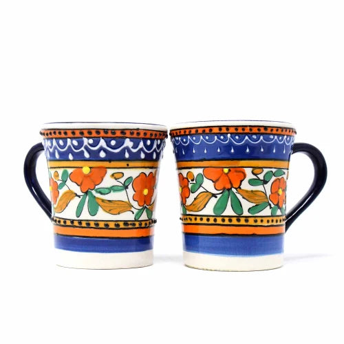 Flared Coffee Mugs - Orange and Blue, Set of Two