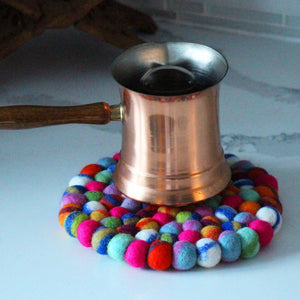 Hand Crafted Felt Ball Trivets from Nepal: Round, Rainbow