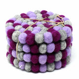 Hand Crafted Felt Ball Trivets from Nepal: Round Chakra, Purples