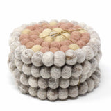 Hand Crafted Felt Ball Coasters from Nepal: 4-pack, Flower Pinks