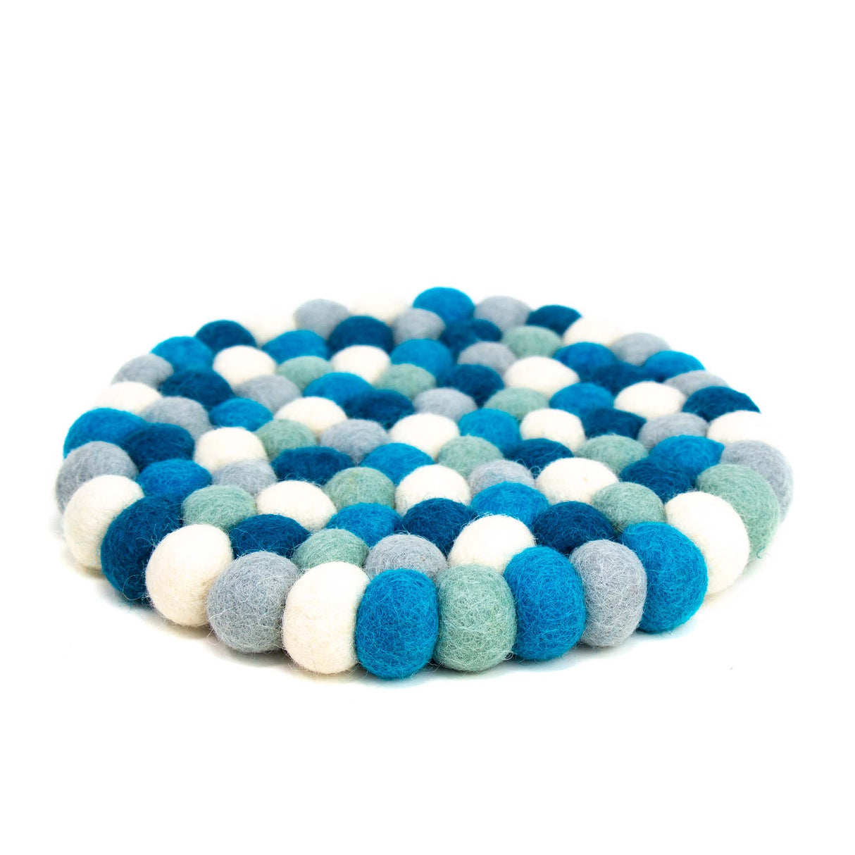 Ice Blue Felt Ball Coasters, Set of 4