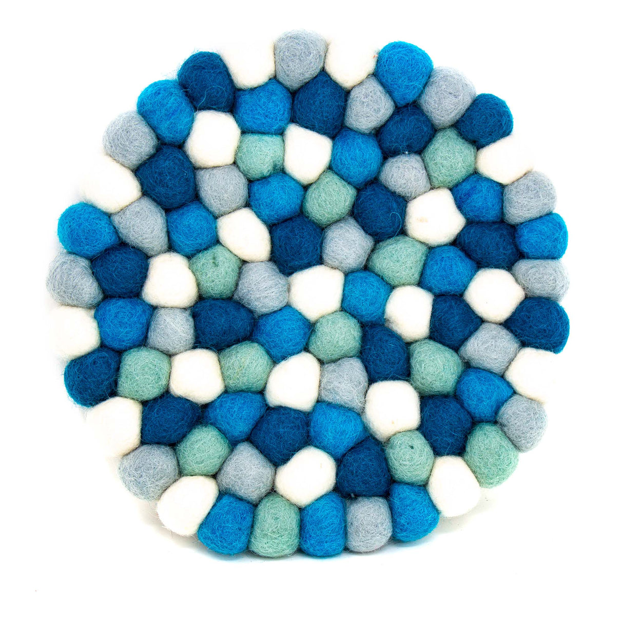 Ice Blue Felt Ball Coasters, Set of 4