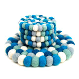 Ice Blue Felt Ball Coasters, Set of 4