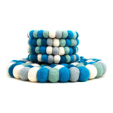 Ice Blue Felt Ball Coasters, Set of 4