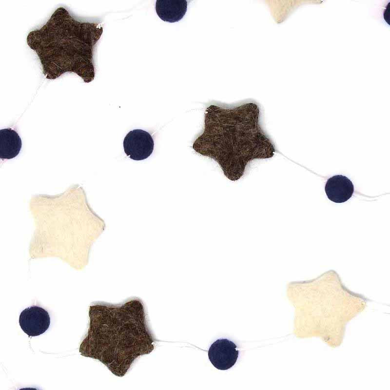 Hand Crafted Felt from Nepal: Stars Garland, Grey/Blue