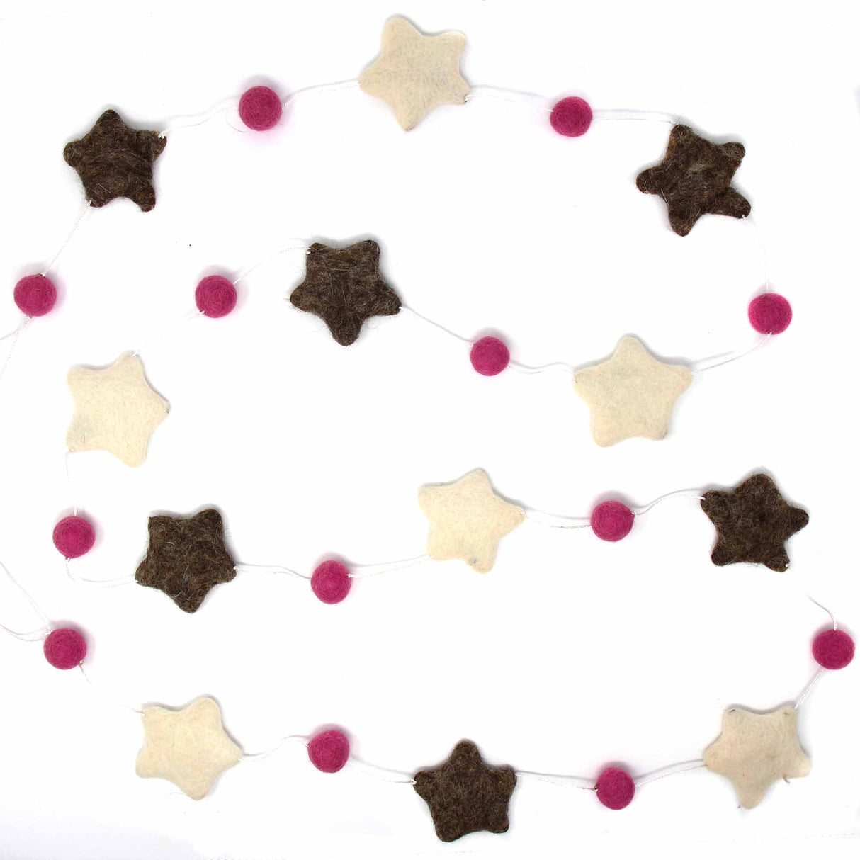 Hand Crafted Felt from Nepal: Stars Garland, Grey/Pink