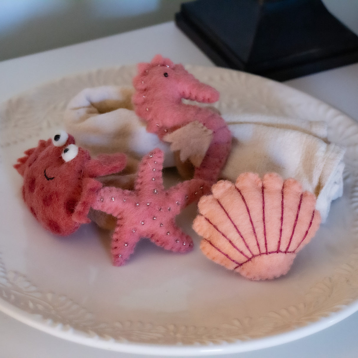 Hand-felted Seashore Napkin Rings, Set of Four Designs