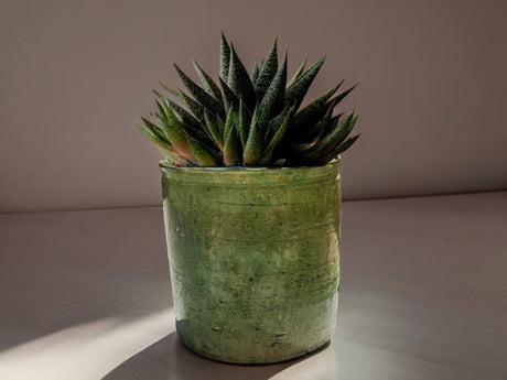 Handmade Moroccan Vintage Shaded Green Glaze Tamegroute Planter/Pot: Unique Ceramic Pottery for Plants or Utensils-1