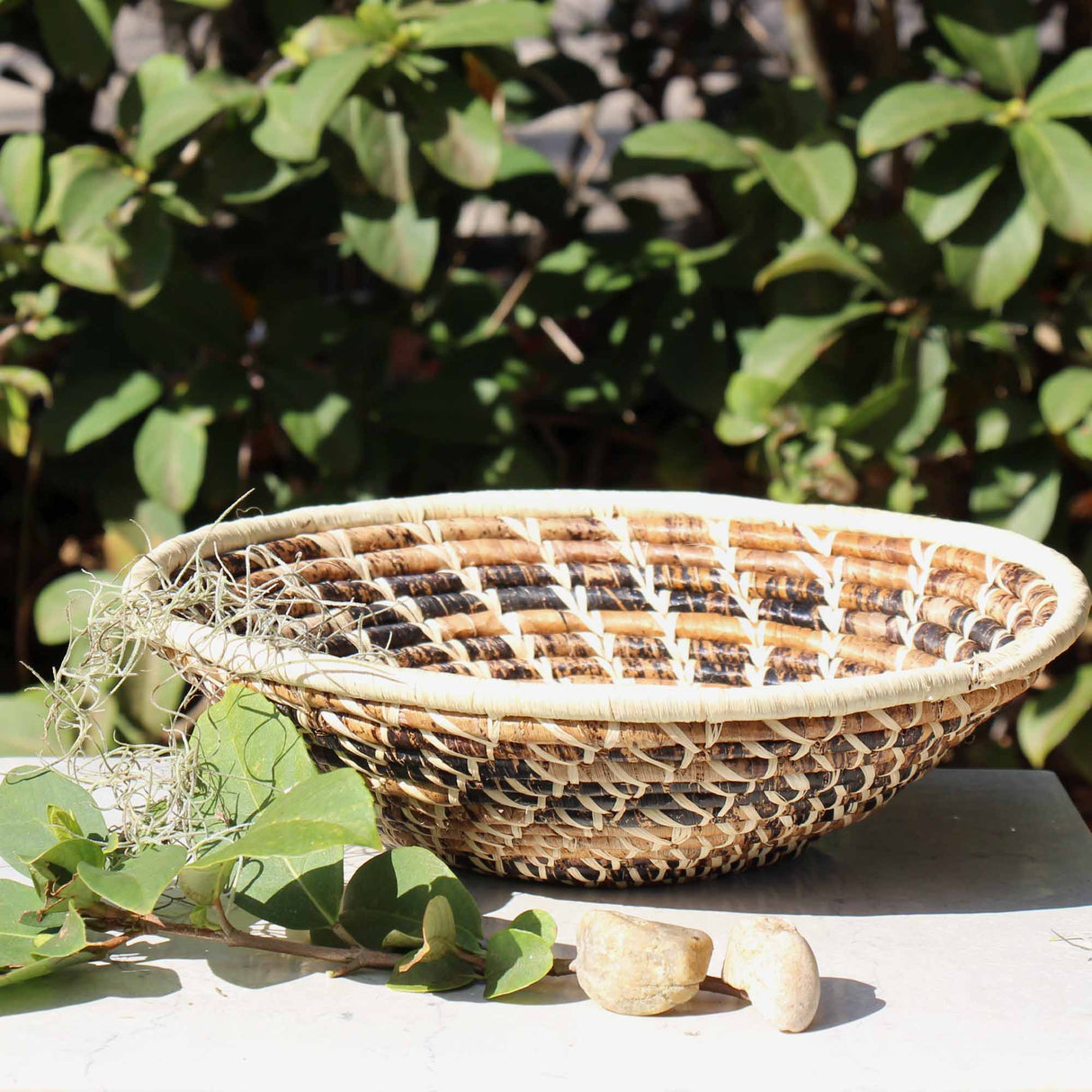 Woven Sisal Basket, Wheat Stalk Spirals In Natural