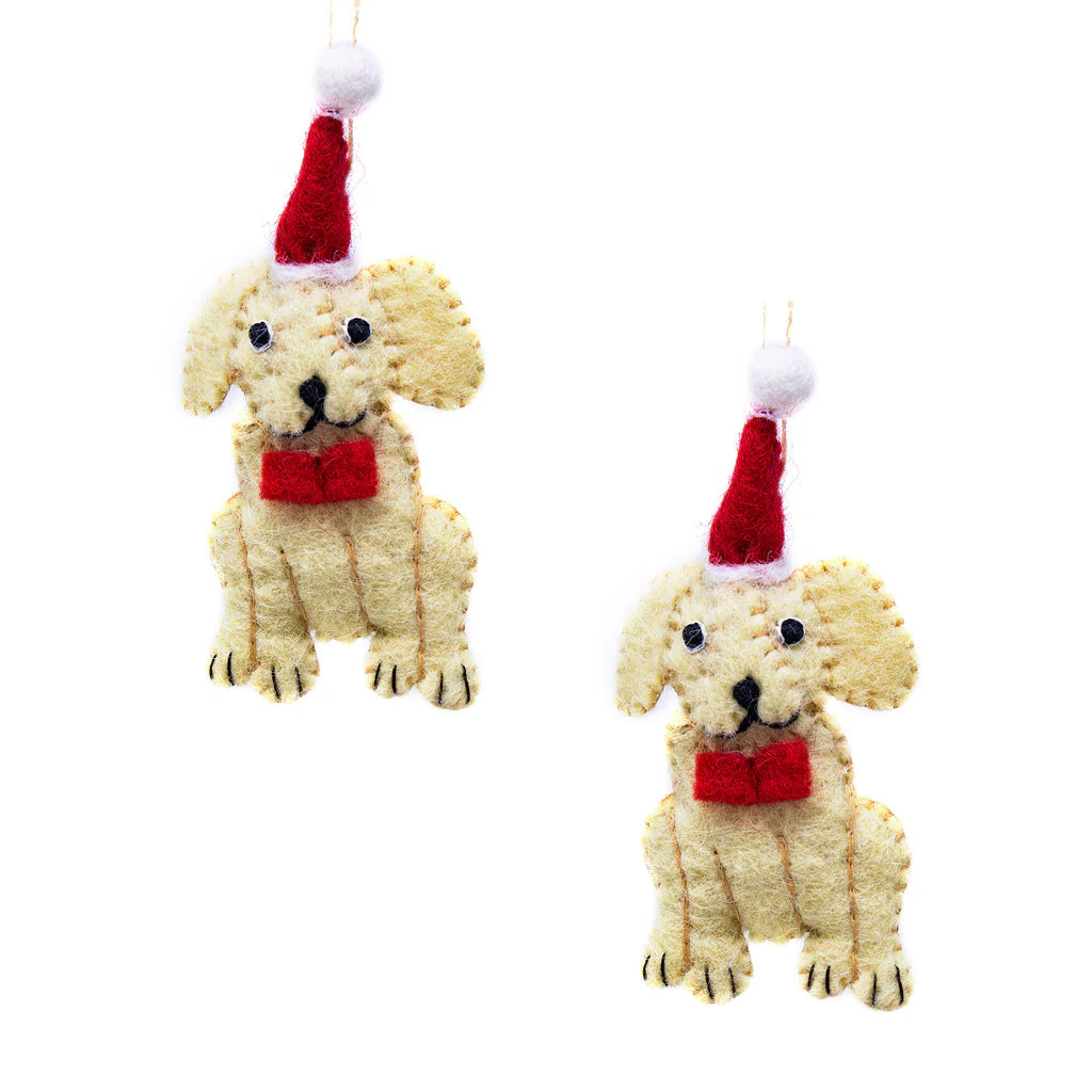 Golden Labrador Santa Handmade Felt Ornaments, Set of 2