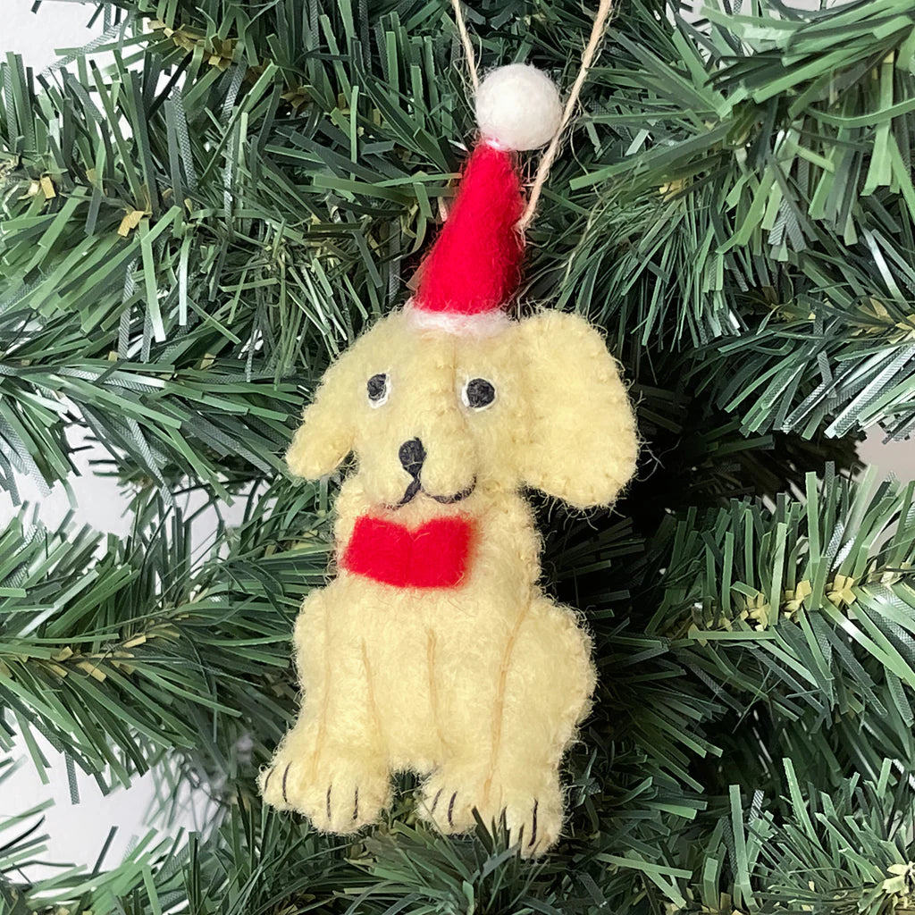 Golden Labrador Santa Handmade Felt Ornaments, Set of 2