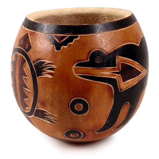 Gourd Bowl - Animal Designs Carved 5"