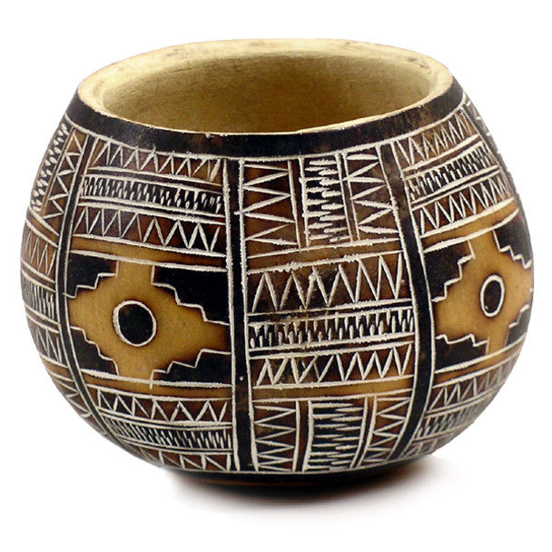 Gourd Bowl - Chacana Carving Geometric 5" Natural