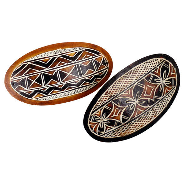 Gourd Hair Barrette Hand Carved Geometric Designs Peru Assorted