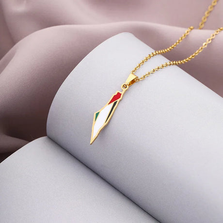 Enameled Palestine Flag Map Chain Necklace Stainless Steel 18K Gold Plated-19
