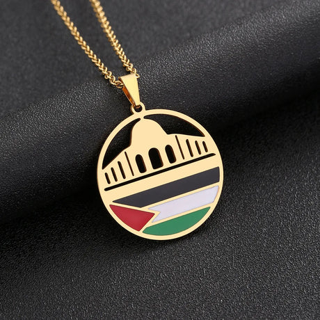 Enameled Palestine Flag Map Chain Necklace Stainless Steel 18K Gold Plated-11