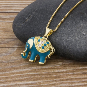 QIKU Exquisite Fashion Elephant Crystal Rhinestone Pendant Necklace Copper Cubic Zirconia Jewelry Gift Women Custom Personality-2