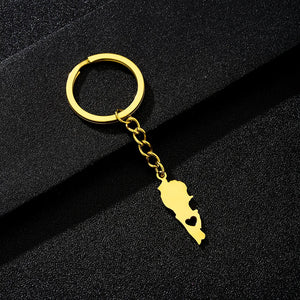 Enameled Lebanon Flag Map Charm Keychain Stainless Steel 18K Gold Plated Key Chain-13