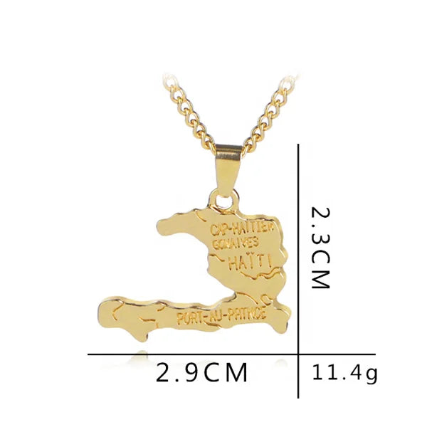 18k Gold Plated Haiti Map Pendant Necklace for Men and Women -1