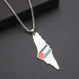 Enameled Palestine Flag Map Chain Necklace Stainless Steel 18K Gold Plated-12