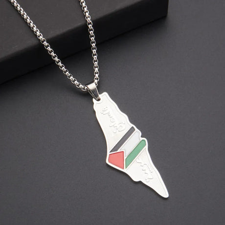 Enameled Palestine Flag Map Chain Necklace Stainless Steel 18K Gold Plated-12