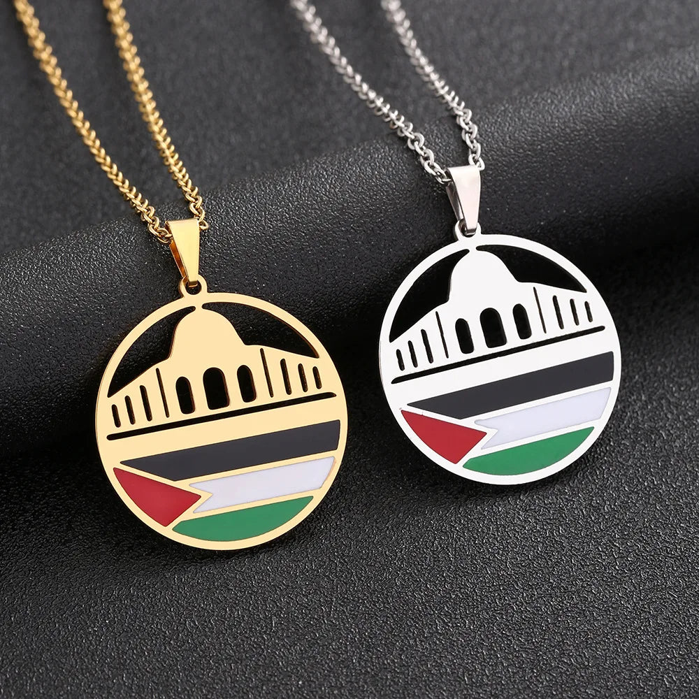Enameled Palestine Flag Map Chain Necklace Stainless Steel 18K Gold Plated-4