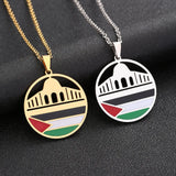Enameled Palestine Flag Map Chain Necklace Stainless Steel 18K Gold Plated-4