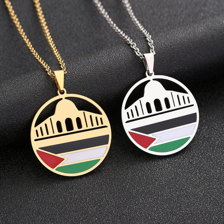 Enameled Palestine Flag Map Chain Necklace Stainless Steel 18K Gold Plated-4