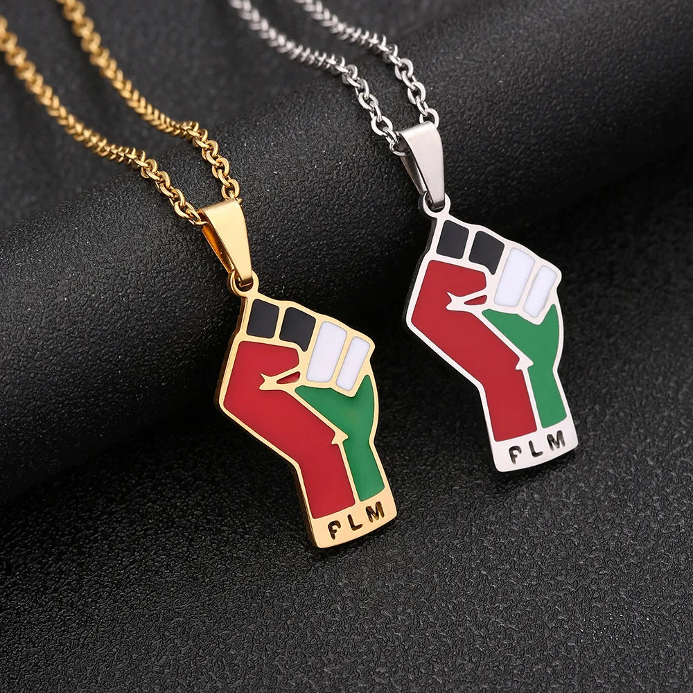 Enameled Palestine Flag Map Chain Necklace Stainless Steel 18K Gold Plated-3
