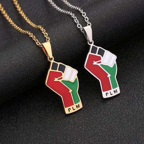 Enameled Palestine Flag Map Chain Necklace Stainless Steel 18K Gold Plated-3