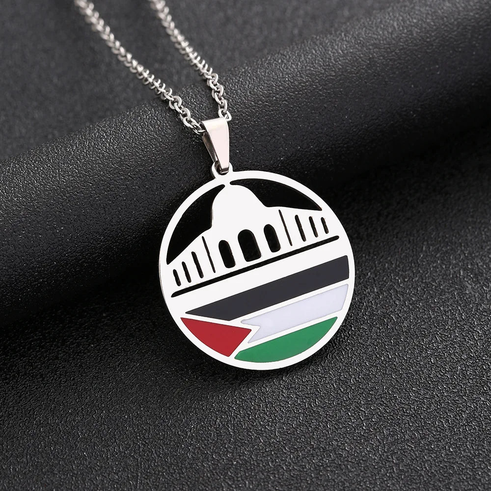 Enameled Palestine Flag Map Chain Necklace Stainless Steel 18K Gold Plated-12