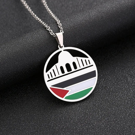 Enameled Palestine Flag Map Chain Necklace Stainless Steel 18K Gold Plated-12