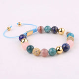 High Quality New Design 10mm Natural Stone Lapis Lazuli Apatite Stone Gemstone Gold CZ Beaded Macrame Bracelet Women-1