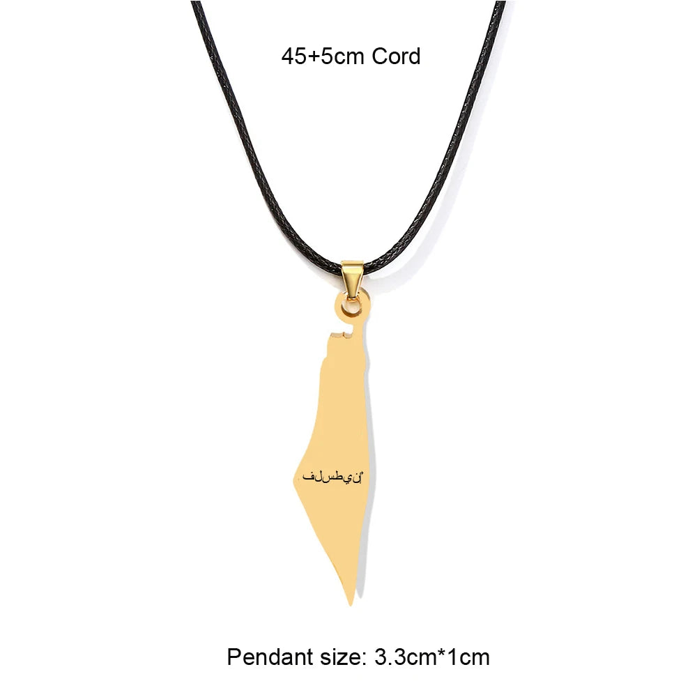 Enameled Palestine Flag Map Chain Necklace Stainless Steel 18K Gold Plated-35