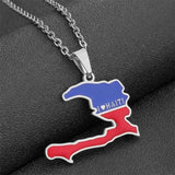 Enameled Haiti Flag Map Chain Necklace Stainless Steel 18K Gold Plated -1