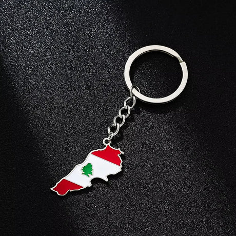 Enameled Lebanon Flag Map Charm Keychain Stainless Steel 18K Gold Plated Key Chain-8