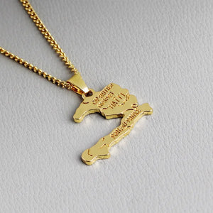 18k Gold Plated Haiti Map Pendant Necklace for Men and Women -3