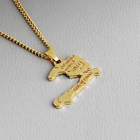 18k Gold Plated Haiti Map Pendant Necklace for Men and Women -3