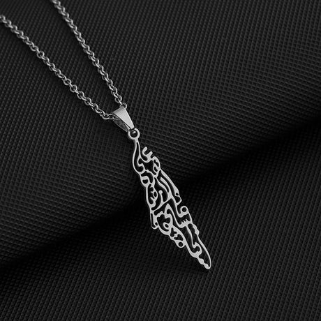Enameled Palestine Flag Map Chain Necklace Stainless Steel 18K Gold Plated-20
