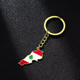 Enameled Lebanon Flag Map Charm Keychain Stainless Steel 18K Gold Plated Key Chain-9